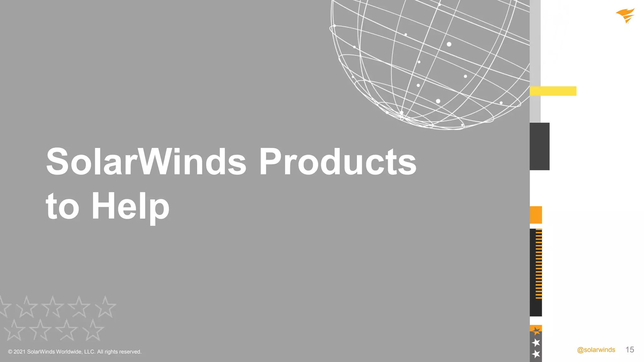 15
@solarwinds
SolarWinds Products
to Help
© 2021 SolarWinds Worldwide, LLC. All rights reserved.
 