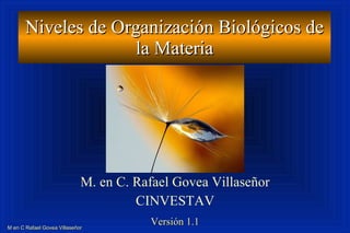 Niveles de Organización Biológicos de la Materia M. en C. Rafael Govea Villaseñor CINVESTAV Versión 1.1 
