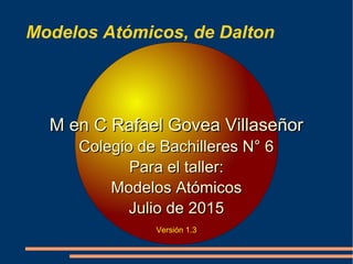 Modelos Atómicos, de Dalton
Versión 1.31
M en C Rafael Govea VillaseñorM en C Rafael Govea Villaseñor
Colegio de Bachilleres N° 6Colegio de Bachilleres N° 6
Para el taller:Para el taller:
Modelos AtómicosModelos Atómicos
Julio de 2015Julio de 2015
 