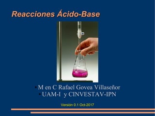 Reacciones Ácido-BaseReacciones Ácido-Base
● M en C Rafael Govea Villaseñor
● UAM-I y CINVESTAV-IPN
Versión 0.1 Oct-2017Versión 0.1 Oct-2017
 
