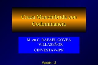 Cruza Monohíbrida conCruza Monohíbrida con
CodominanciaCodominancia
M. en C. RAFAEL GOVEAM. en C. RAFAEL GOVEA
VILLASEÑORV...