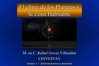 El clima de los Planetas yEl clima de los Planetas y
la Zona Habitablela Zona Habitable
M. en C. Rafael Govea Villaseñor
CINVESTAV
Versión 1.1 2018-septiembre a diciembreVersión 1.1 2018-septiembre a diciembre
 