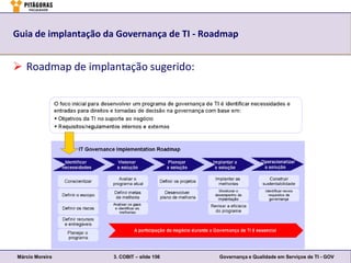 Guia de implantação da Governança de TI - Roadmap


 Roadmap de implantação sugerido:




Márcio Moreira       3. COBIT – slide 156   Governança e Qualidade em Serviços de TI - GOV
 