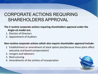 CORPORATE ACTIONS REQUIRING
SHAREHOLDERS APPROVAL
The 2 routine corporate actions requiring shareholders approval under th...