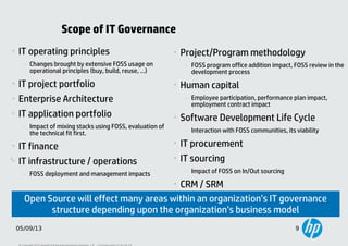 Scope of IT Governance
•

IT operating principles

•

− Changes brought by extensive FOSS usage on
operational principles ...