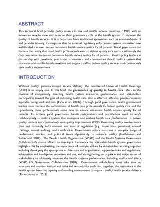Governing for Better Quality Health Care in Low and Middle Income ...