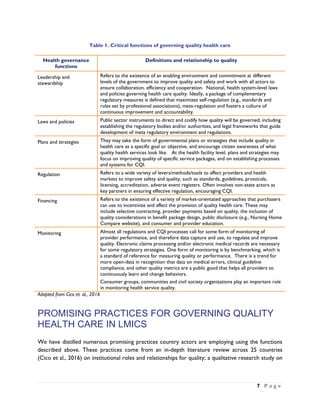 Governing for Better Quality Health Care in Low and Middle Income ...