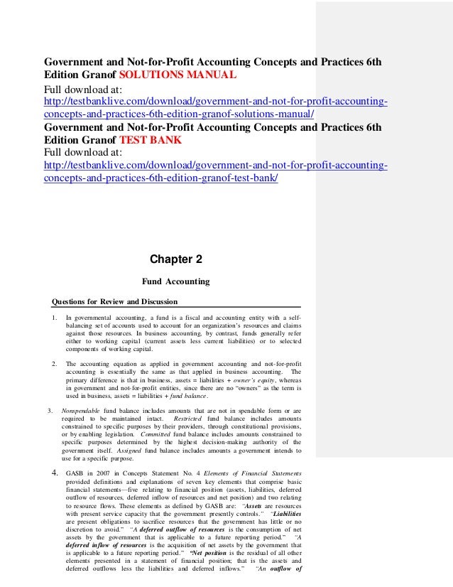 Government And Not For Profit Accounting Concepts And