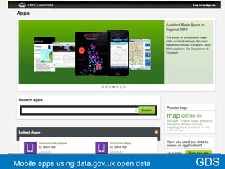 22
GDSMobile apps using data.gov.uk open data
 