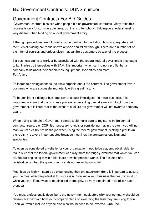 Bid Government Contracts DUNS number