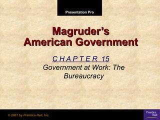 Presentation Pro




              Magruder’s
          American Government
                          C H A P T E R 15
                        Government at Work: The
                             Bureaucracy




© 2001 by Prentice Hall, Inc.
 