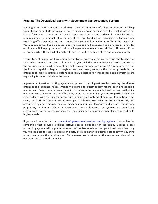 Regulate Operational Costs with Government Cost Accounting