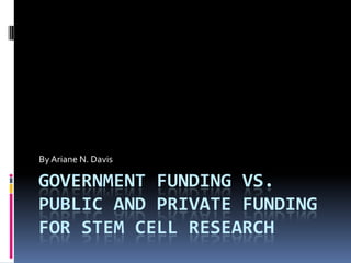 By Ariane N. Davis

GOVERNMENT FUNDING VS.
PUBLIC AND PRIVATE FUNDING
FOR STEM CELL RESEARCH
 