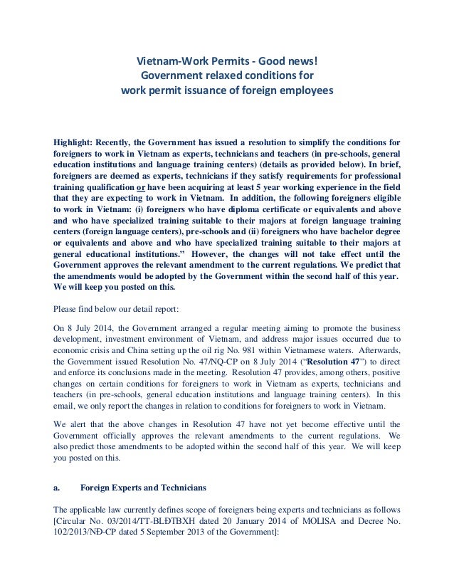 Vietnam _Government Relaxed Conditions for Work Permit ...
