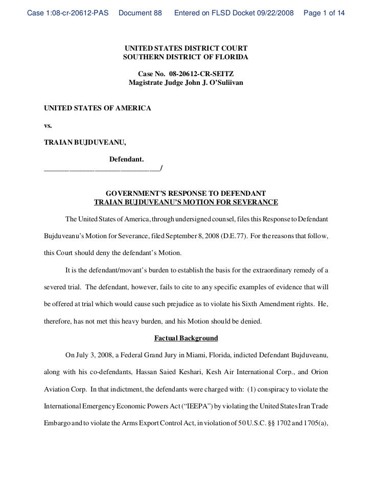 Government's response to defendant traian bujduveanu's Government's response to defendant traian bujduveanu's