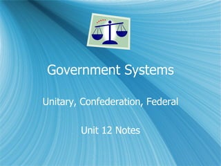 Government Systems Unitary, Confederation, Federal Unit 12 Notes 