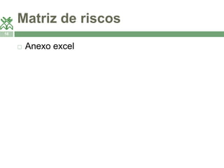 Matriz de riscos 
18 
 Anexo excel 
 