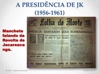 15Prof.ª Valéria Fernandes 19/5/2014
A PRESIDÊNCIA DE JK
(1956-1961)
Manchete
falando da
Revolta de
Jacareaca
nga.
 