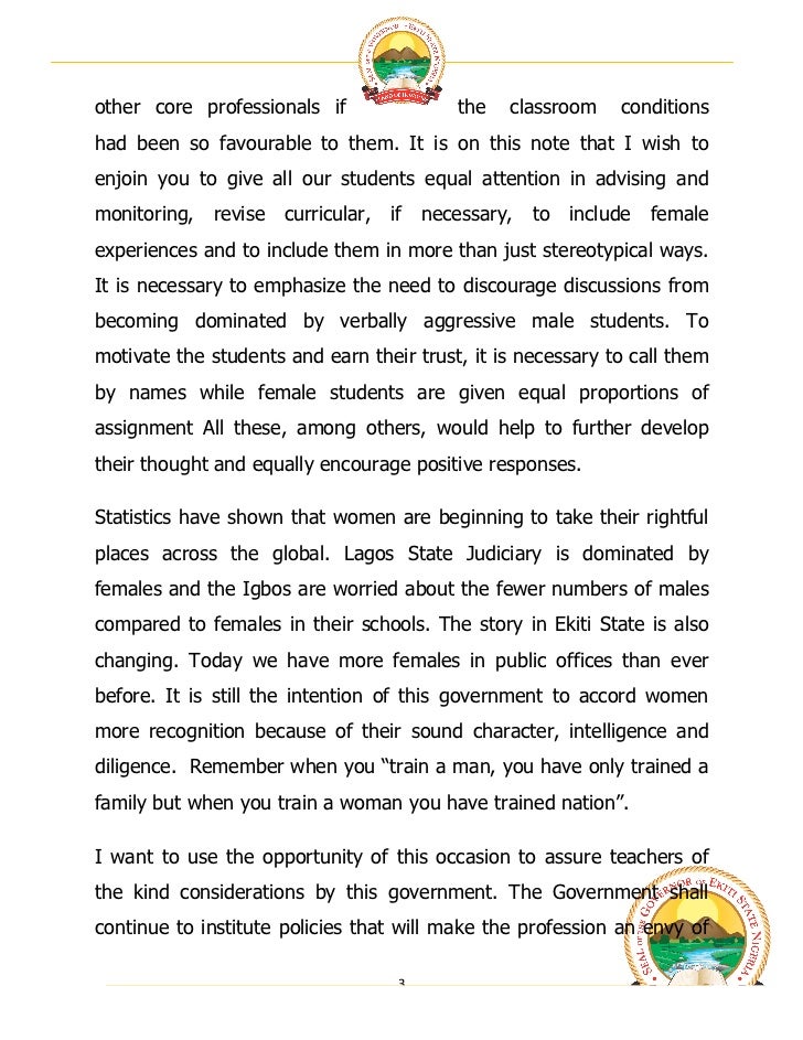 Governor fayemi's speech at the 2011 world teachers’ day ... Governor fayemi's speech at the 2011 world teachers’ day ...
