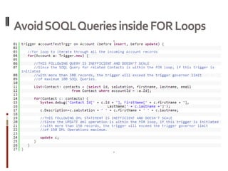 Avoid SOQL Queries inside FOR Loops
 