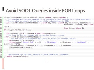 Avoid SOQL Queries inside FOR Loops
 