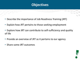 Second Chance Jrt Program Job Readiness Training, Workforce Development and Outreach, Education ...