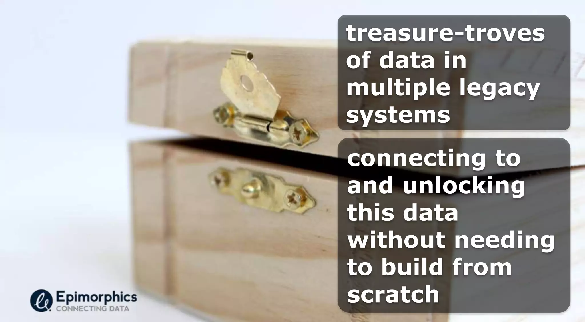 treasure-troves
of data in
multiple legacy
systems
connecting to
and unlocking
this data
without needing
to build from
scratch
 