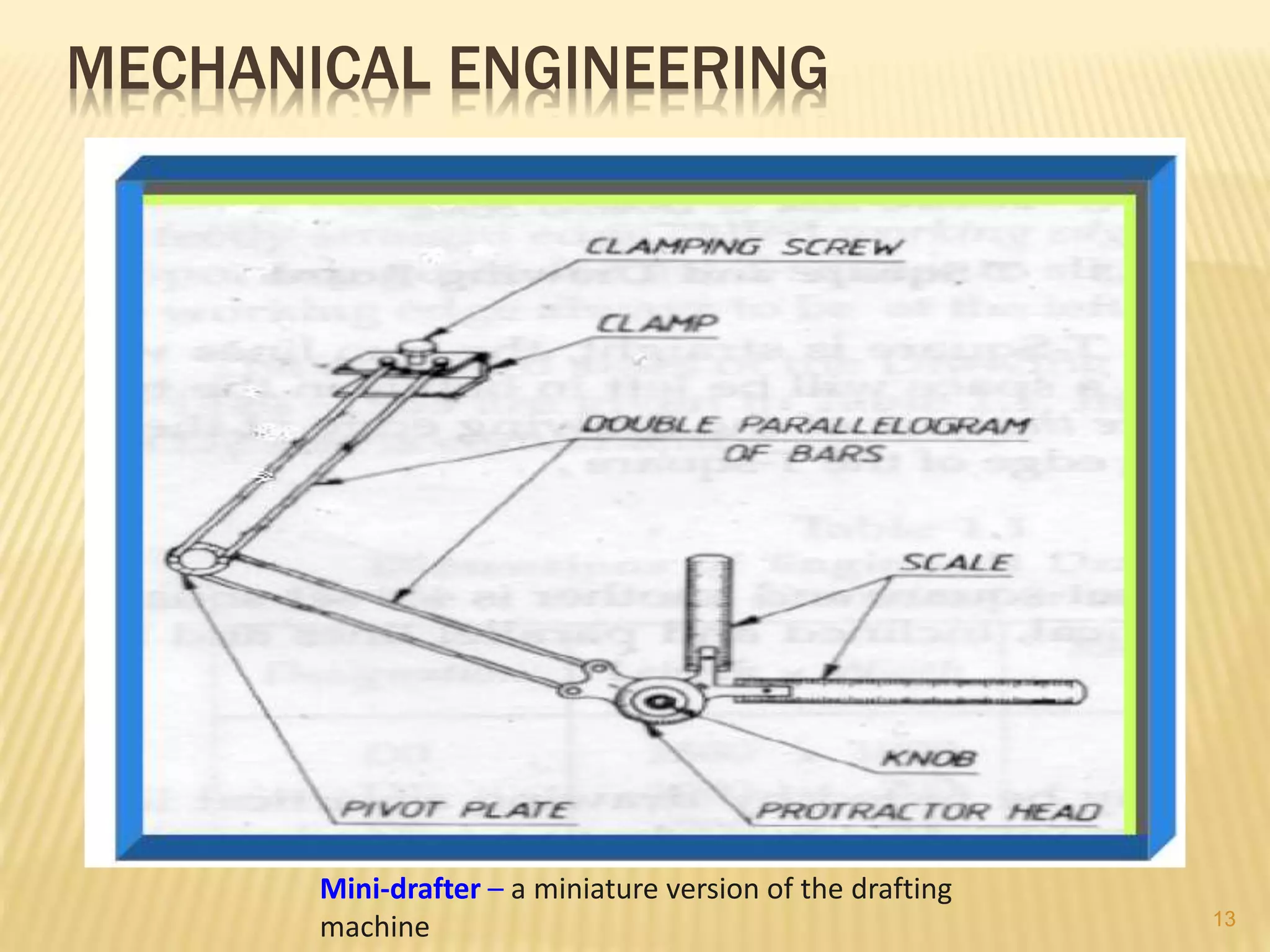 MECHANICAL ENGINEERING
Mini-drafter – a miniature version of the drafting
machine 13
 