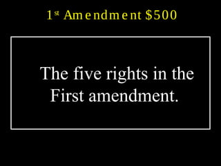 1st
Am e ndm e nt $500
The five rights in the
First amendment.
 