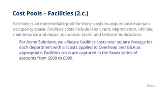 Cost Pools – Facilities (2.c.)
Facilities is an intermediate pool for those costs to acquire and maintain
occupancy space....
