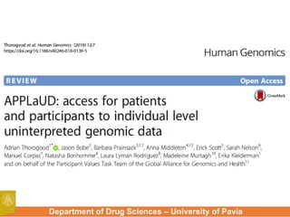 Department of Drug Sciences – University of Pavia
 