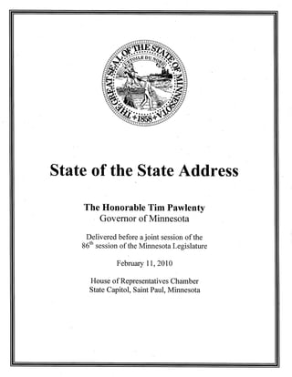 Gov Pawlenty State Of The State Address February 11 2010
