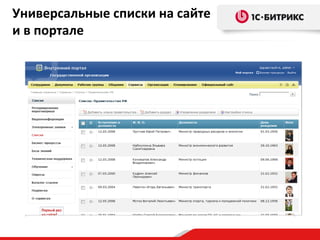 Универсальные списки на сайте
и в портале

 