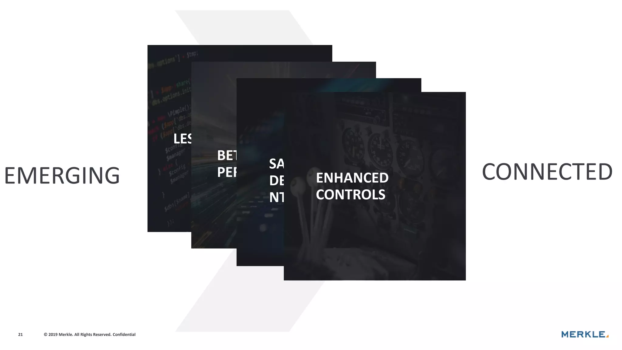 © 2019 Merkle. All Rights Reserved. Confidential21
EMERGING CONNECTED
LESS CODE
BETTER
PERFORMANCE
SAFER TAG
DEPLOYME
NT
ENHANCED
CONTROLS
 