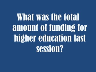 What was the total
amount of funding for
higher education last
session?

 