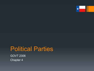 Political Parties
GOVT 2306
Chapter 4
 