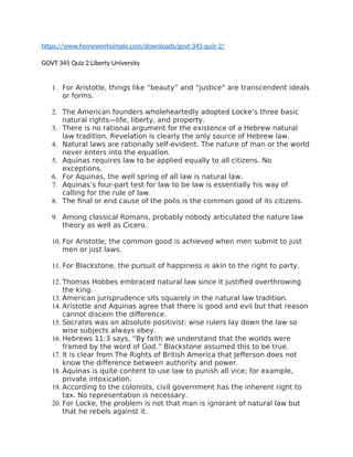 GOVT 345 Quiz 2 Liberty University Homework Simple | DOCX