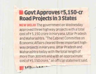 Govt approves Rs.5150 crore road projects in 3 states