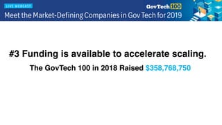 The GovTech 100 in 2018 Raised $358,768,750
#3 Funding is available to accelerate scaling.
 