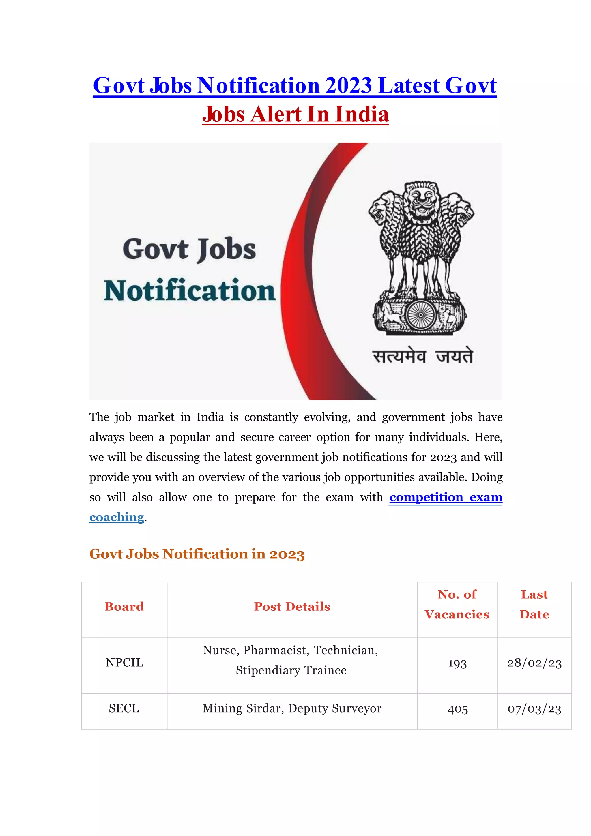 Govt Jobs Notification 2023 Latest Govt Jobs Alert In India | PPTX