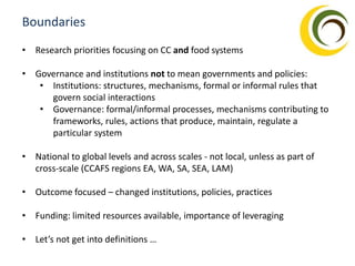 Governance and Institutions Across Scales in Climate Resilient Food Systems