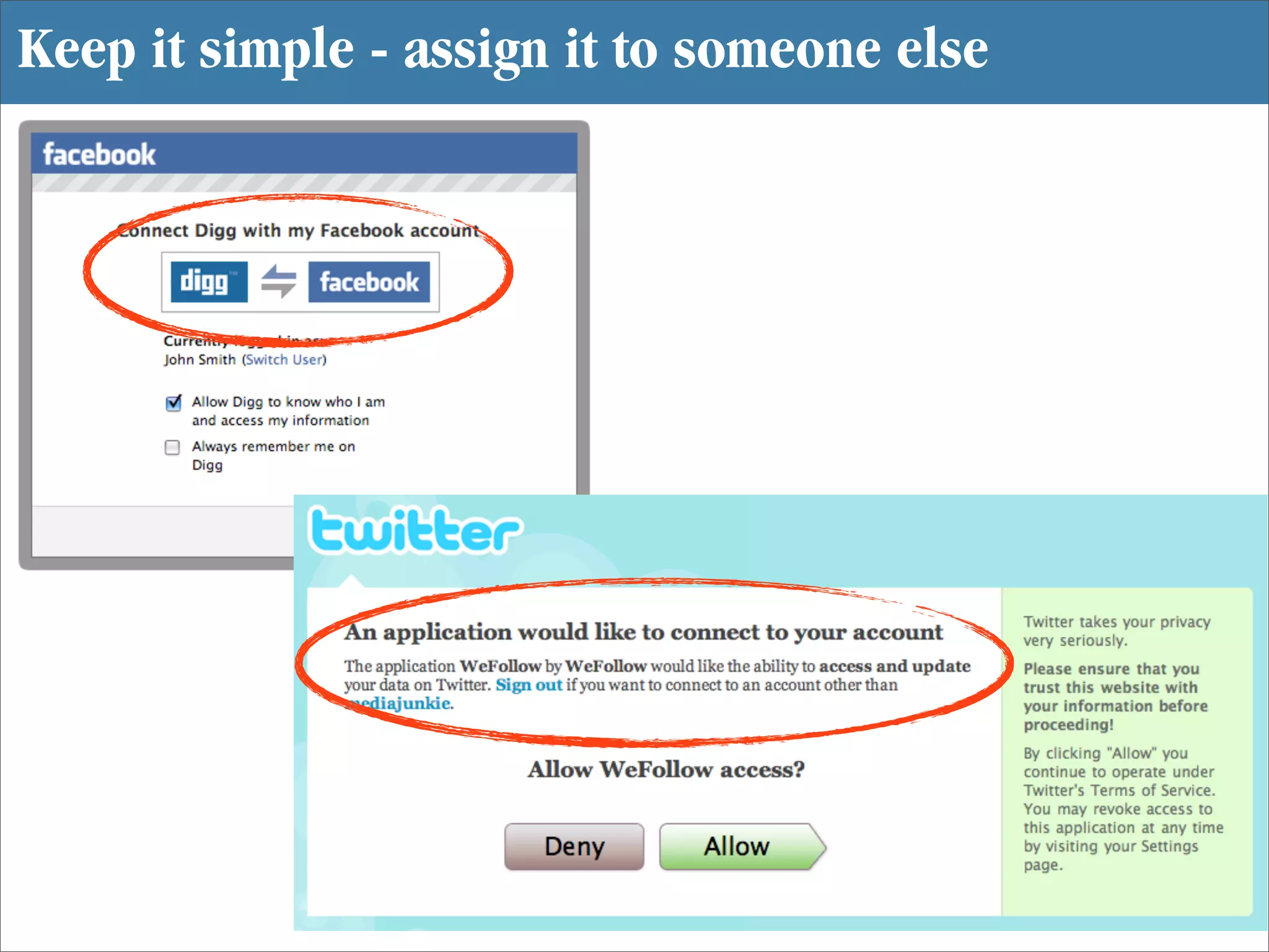 Keep it simple - assign it to someone else
 