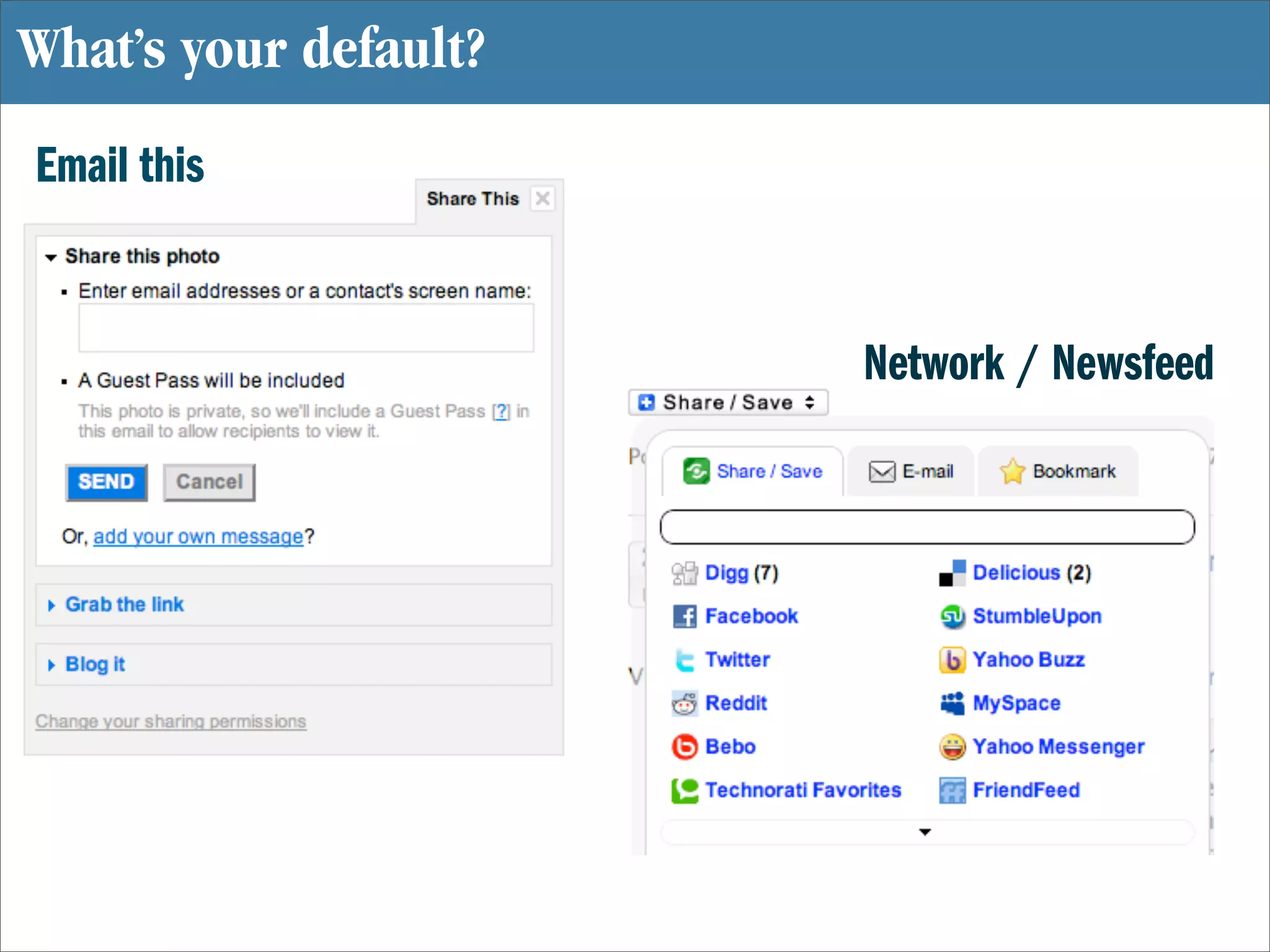 What’s your default?
Email this


                       Network / Newsfeed
 