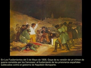 El coloso (1808-1812).   Óleo sobre lienzo.  116 x 105 cm. Museo del Prado (Madrid, España). Esta obra es una alegoría de la destrucción de la guerra. El coloso enorme, es un símbolo de la guerra o de un Napoleón vengativo. También se interpreta como un gigante protector, espíritu del pueblo español, capaz de detener a Napoleón. 