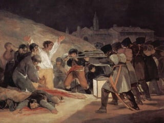 Bajo Fernando VII, ni la persona ni el arte de Goya gozaron del aprecio regio,  aunque importantes personajes le siguieron encargando retratos .   Fernando VII en un campamento (1814).   Óleo sobre lienzo.  207 x 140 cm.  Museo del Prado (Madrid, España). 