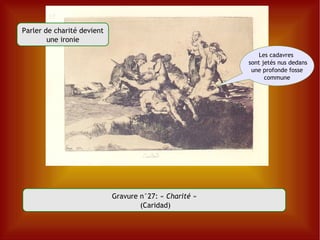 Gravure n°27: «  Charité » (Caridad) Les cadavres  sont jetés nus dedans une profonde fosse commune Parler de charité devient une ironie 