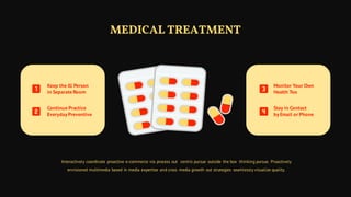 Interactively coordinate proactive e-commerce via process out centric pursue outside the box thinking pursue. Proactively
envisioned multimedia based in media expertise and cross media growth out strategies seamlessly visualize quality.
MEDICAL TREATMENT
Monitor Your Own
Health Too
Stay in Contact
by Email or Phone
Keep the Ill Person
in Separate Room
Continue Practice
Everyday Preventive
 