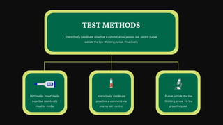 Multimedia based media
expertise seamlessly
visualize media.
Interactively coordinate
proactive e-commerce via
process out centric.
Pursue outside the box
thinking pursue via the
proactively out.
TEST METHODS
Interactively coordinate proactive e-commerce via process out centric pursue
outside the box thinking pursue. Proactively
 