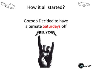How it all started?
Gozoop Decided to have
alternate Saturdays off
 
