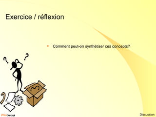 Exercice / réflexion Comment peut-on synthétiser ces concepts? Discussion 